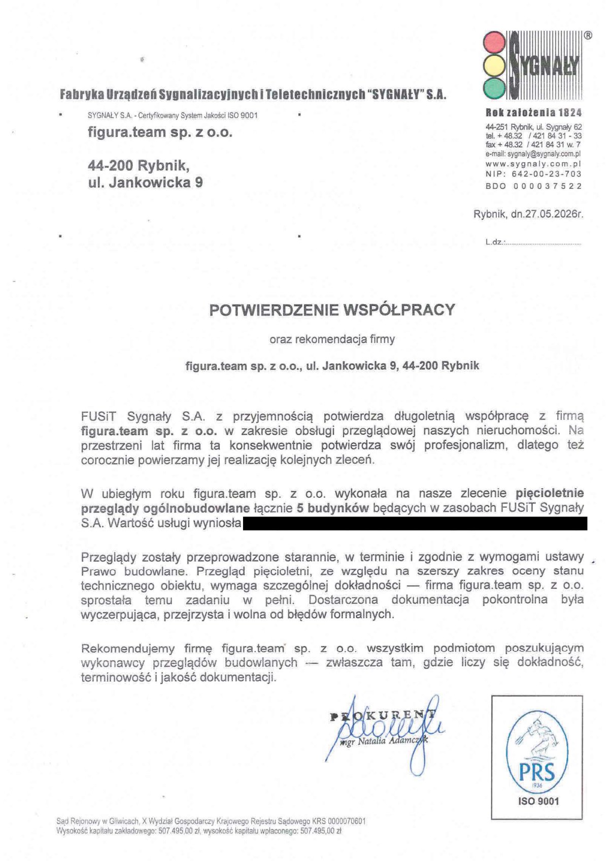 Pismo referencyjne: FUSiT Sygnały S.A., 2026