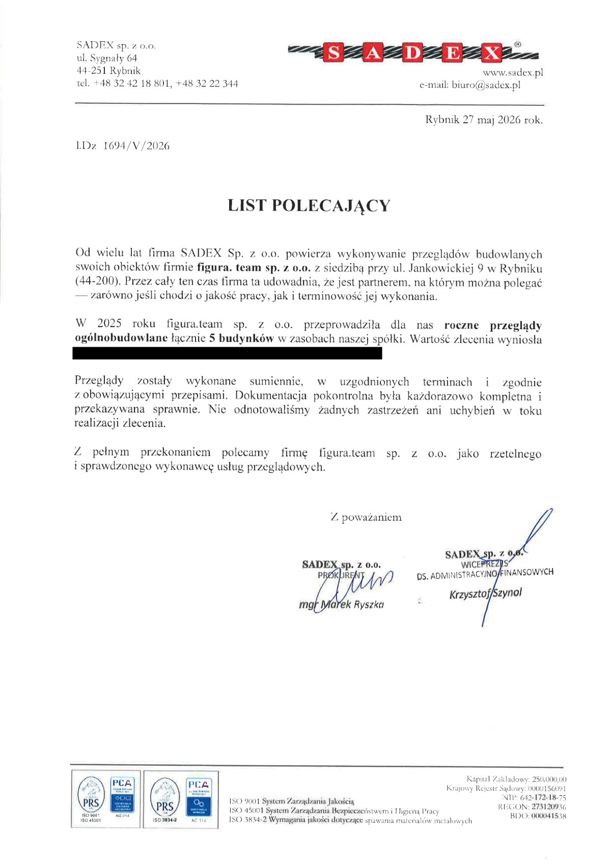 Pismo referencyjne: SADEX, 2026